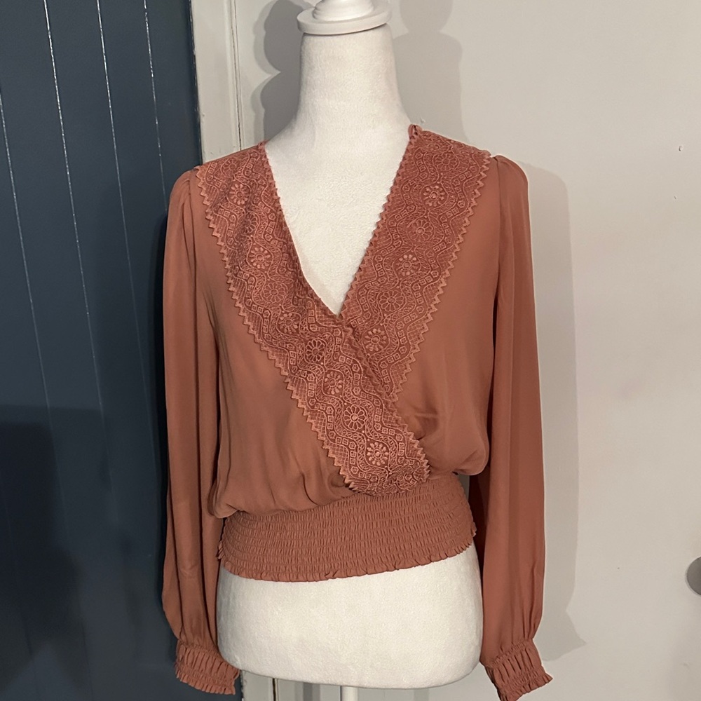 Joie Lace Accent Blouse - Rust. Small P